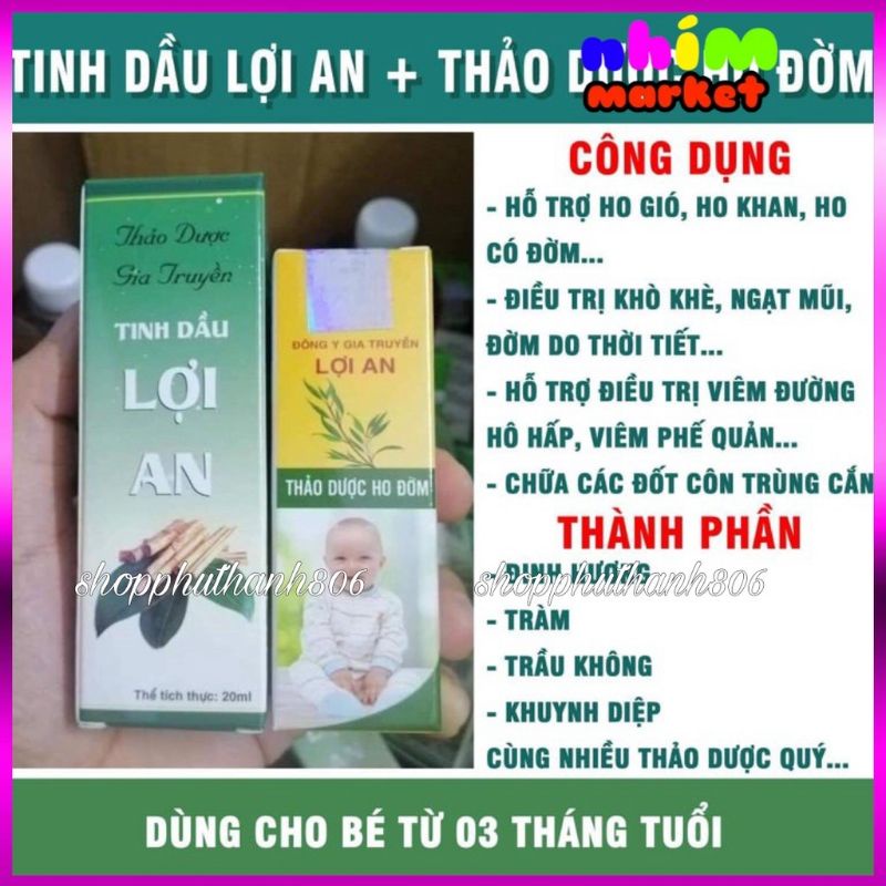 Combo Tinh dầu Lợi An lọ số 1 + lọ số 2 ( tinh dầu trầu không + tinh dầu ho đờm)