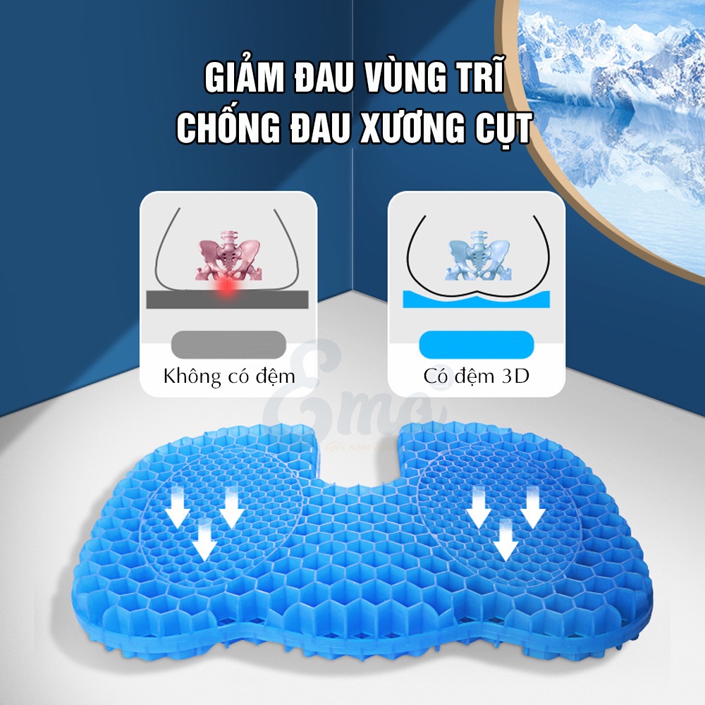 Đệm ngồi bệt 3D Silicon thoáng khí thế hệ 3 hình chữ U chống đau xương cụt, chống trĩ, chống thâm mông, ê mông