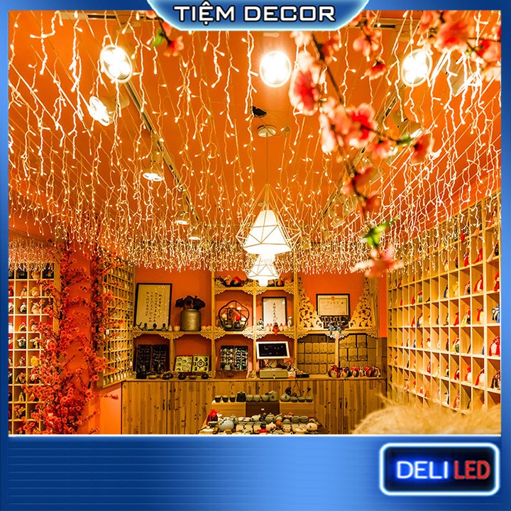 Đèn Led Trang Trí Mành Thả Cao Cấp⚡𝗠𝗼𝗱𝗲𝗹 𝗠𝗼̛́𝗶 𝟮𝟬𝟮2⚡Led Mành 18 Mét 66 Sợi Thả Nền Vàng Nháy Điểm Ánh Sao Trắng Lấp Lánh