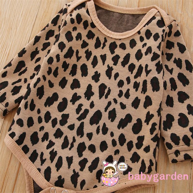 Bộ áo liền quần tay dài cổ tròn in họa tiết da báo + chân váy da PU phối túi có khóa kéo thời trang mùa thu cho bé gái