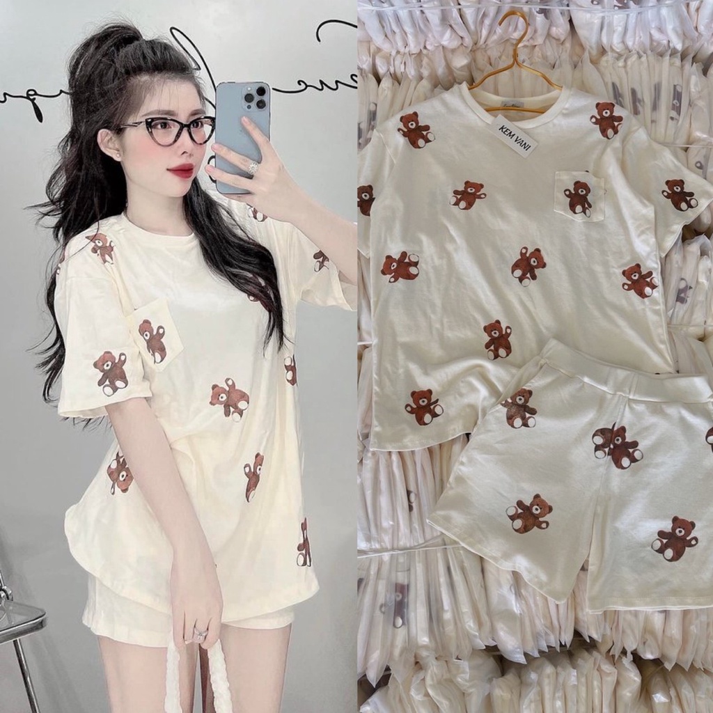 Đồ bộ nữ quần đùi lửng mặc ở nhà đi chơi dễ thương