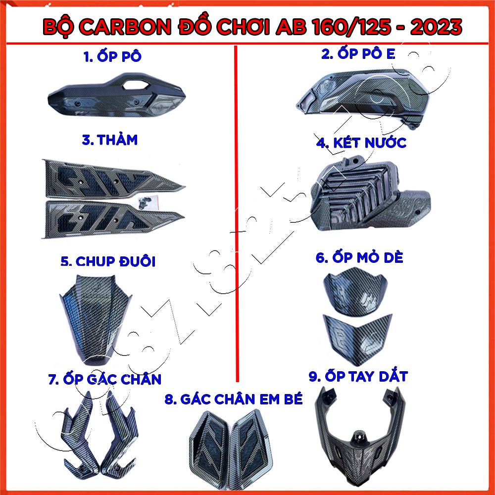 Thảm Lót Sàn, Ốp Pô AB 160, Ốp Tay Dắt AB 125 - 2023, Baga Airblade 160