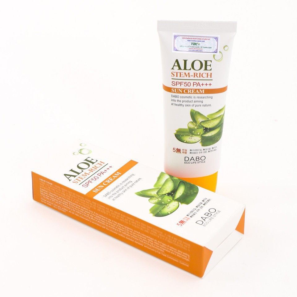 [Sản phẩm chính hãng] Kem chống nắng dưỡng da Lô Hội nhập khẩu Hàn Quốc Dabo Aloe Stem Rich 70ml 