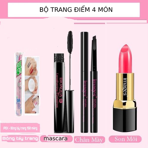 Bộ trang điểm cơ bản bioaqua 4 món có bông tẩy trang