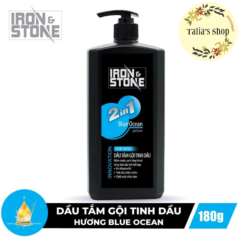 180g - Sữa tắm gội tinh dầu 2in1 Iron&Stone Innovation hương Blue Ocean