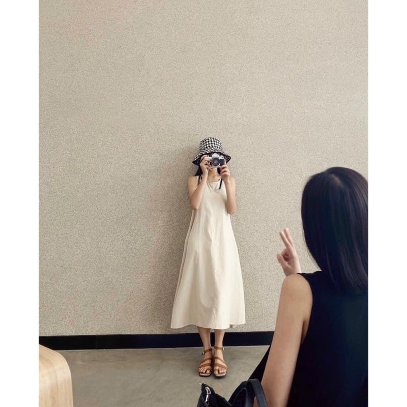 Váy suông đũi ulzzang sát nách dáng xoè rộng