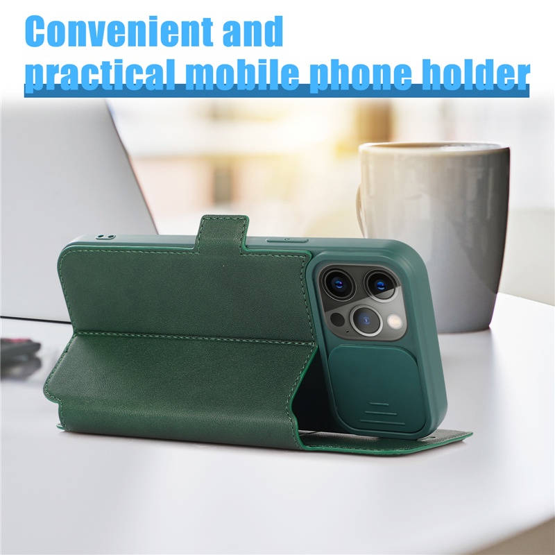 Ốp Điện Thoại Da Kèm Ngăn Đựng Thẻ Khóa Nam Châm Cho IPhone 14 13 12 Pro xs Max Plus