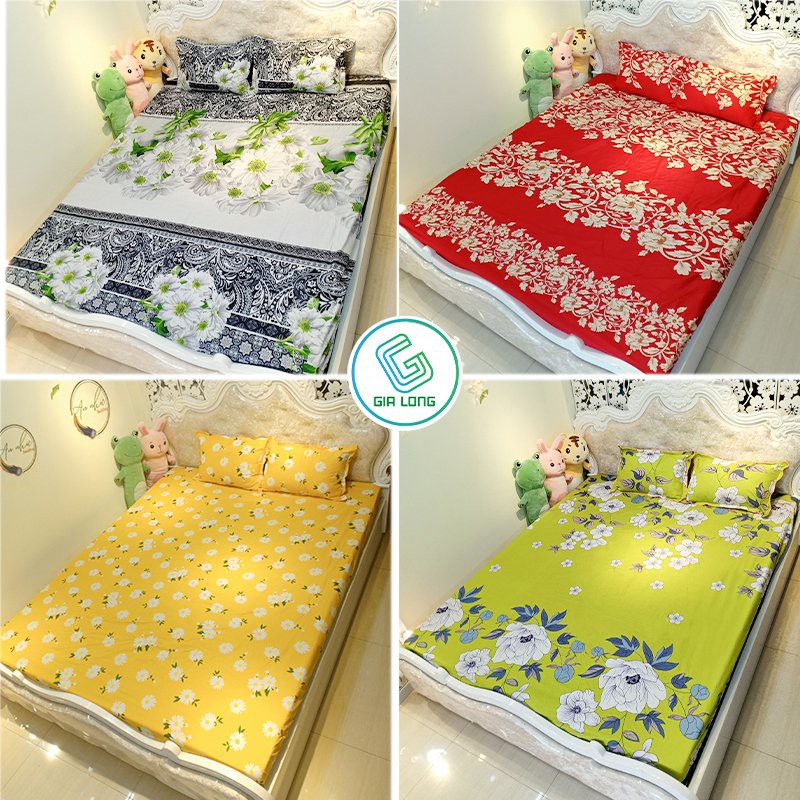 Bộ ga gối 💖m6/m8/2m💖 drap giường poly, ga trải giường + 2 vỏ gối nằm hoa lá An Như Bedding