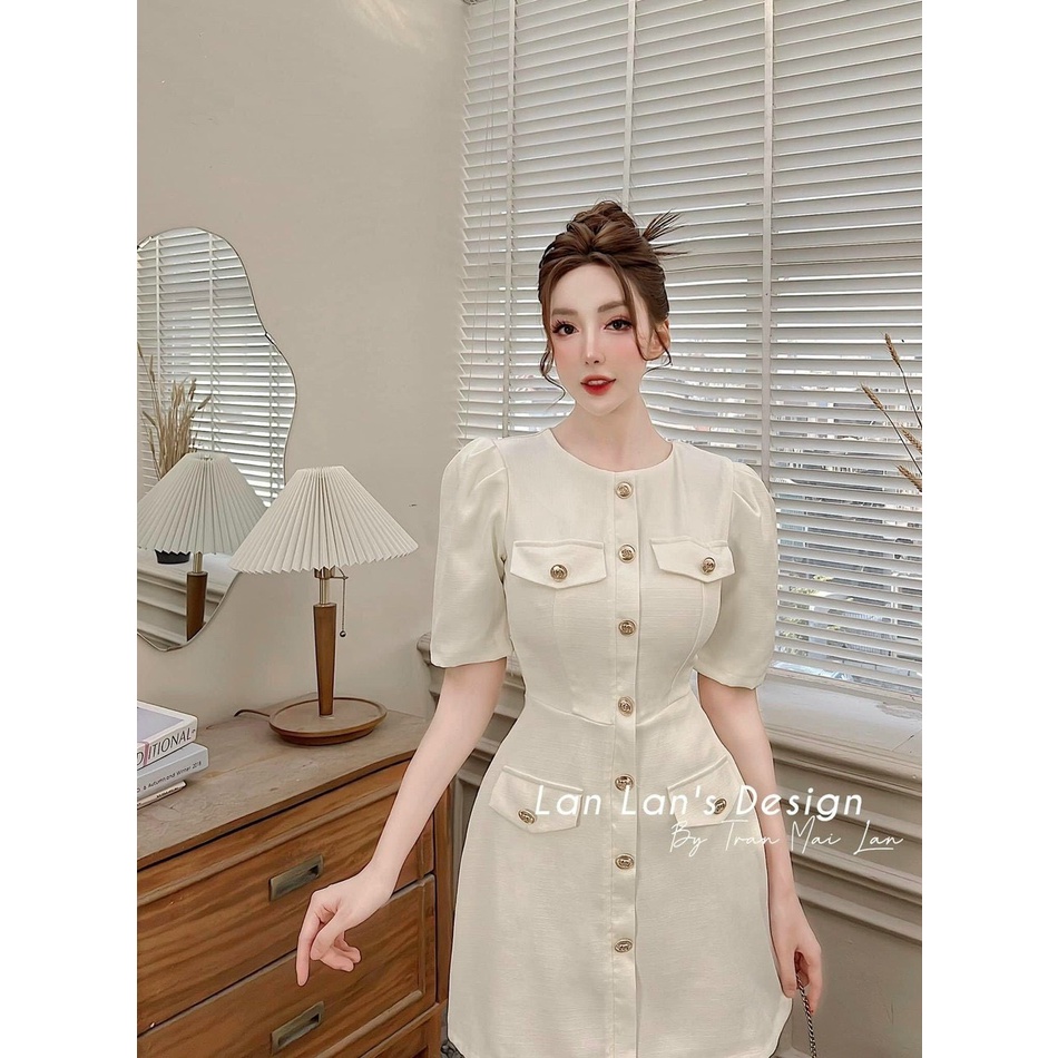 Đầm váy nữ dự tiệc sang trọng họa tiết đính nút 5 màu tôn da quý phái siêu xinh thanh lịch