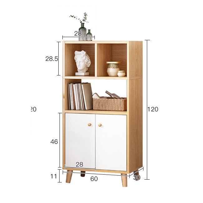 Tủ sách gỗ kết hợp tủ đựng đồ thích hợp phòng khách phòng làm việc phong cách Bắc Âu- GP106.41