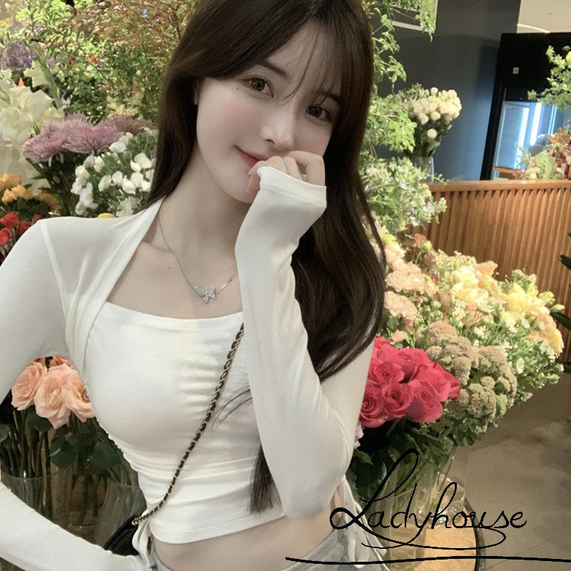 LDD-Women Long Sleeve Tops with Adjustable Drawstring, Solid Color Skinny Version Navel Clothing