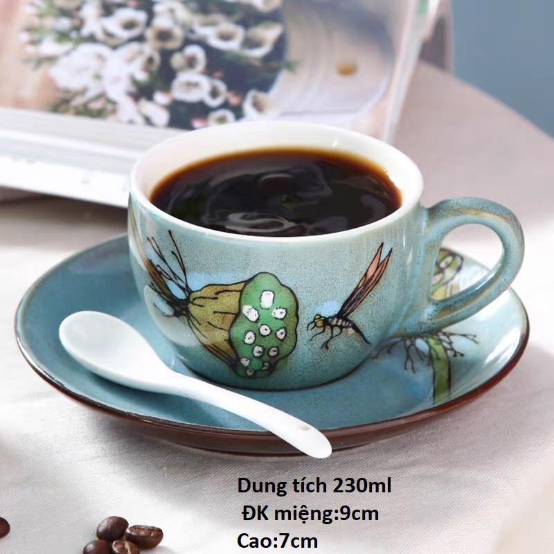 Tách trà xuân hạ thu đông, tách uống cà phê họa tiết sen mùa hạ: 1.5.2.3
