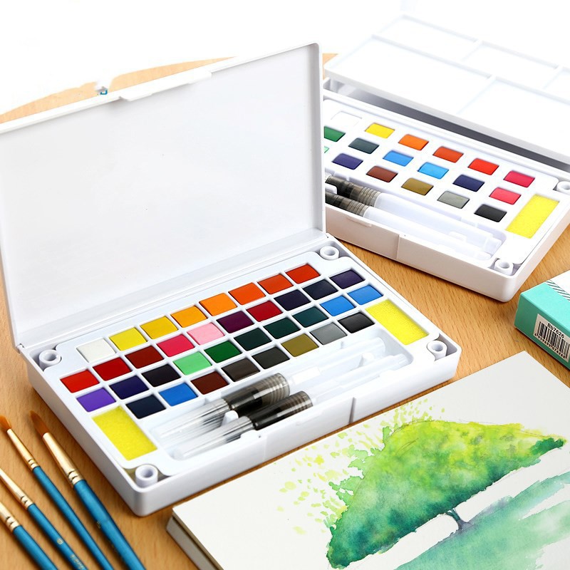 Bộ Màu Nước Water Color Cao Cấp 12/18/24/36 Màu - Tặng Kèm 2 Bút Nước, 2 Mút, 1 Palette - Hàng Chính Hãng - VinBuy