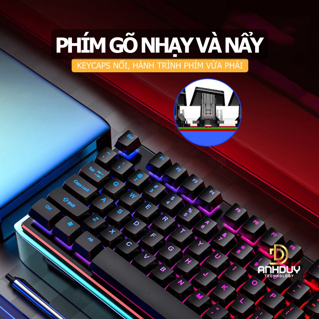 Bàn phím giả cơ gaming Yindiao V4 gõ nẩy âm thanh gõ chất lượng Led RGB xuyên phím đẹp chống thấm nước - Hàng chính hãng