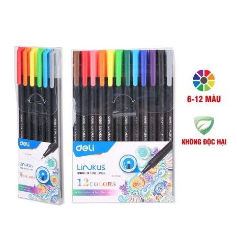 Bút liner đi nét màu - Bút lông kim ngòi bọc kim loại Deli EQ900-06 / EQ900-12