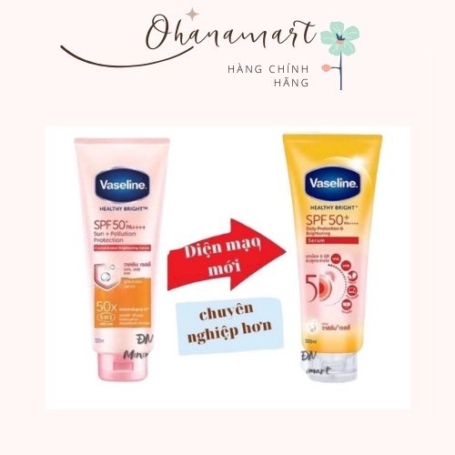 Kem dưỡng trắng chống nắng body Vaseline 50X SPF 50 PA++Thái Lan mẫu  mới nhất bật tone da hồng hào 300ml