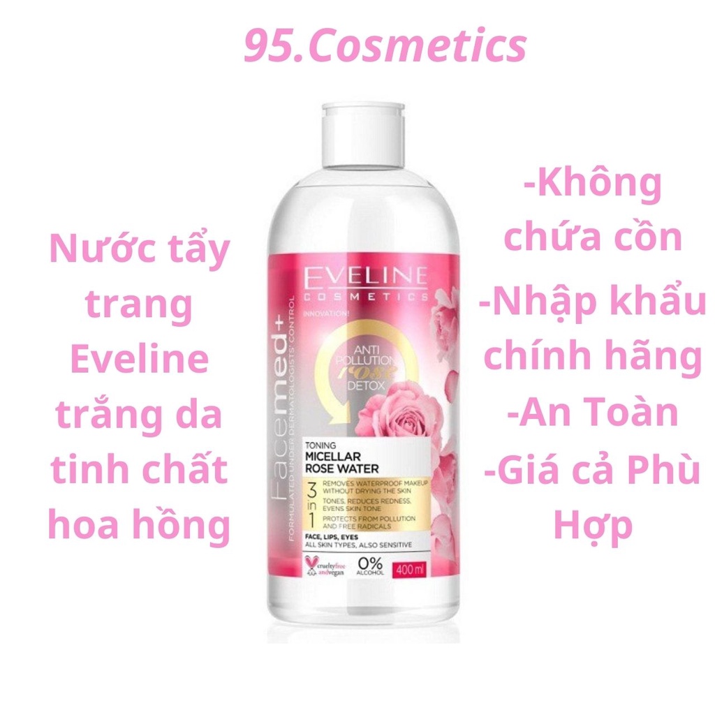 Nước Tẩy Trang Eveline, Tinh Chất Hoa Hồng Làm Trắng Sáng Mịn Da FACEMED 400ML