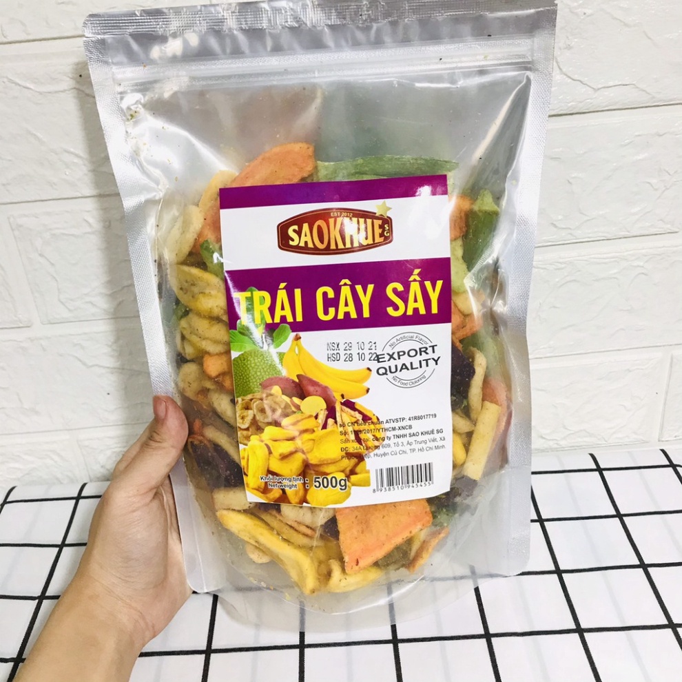 Trái cây sấy thập cẩm 500g Sao Khuê nguyên miếng, hàng xuất khẩu