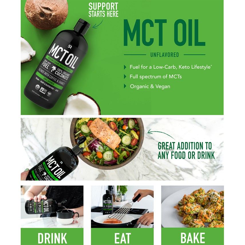 Dầu dừa MCT oil Sports Research, chuyển hóa chất béo, Medium chain Triglycerides, Nấu ăn làm bánh,dầu trộn. USA