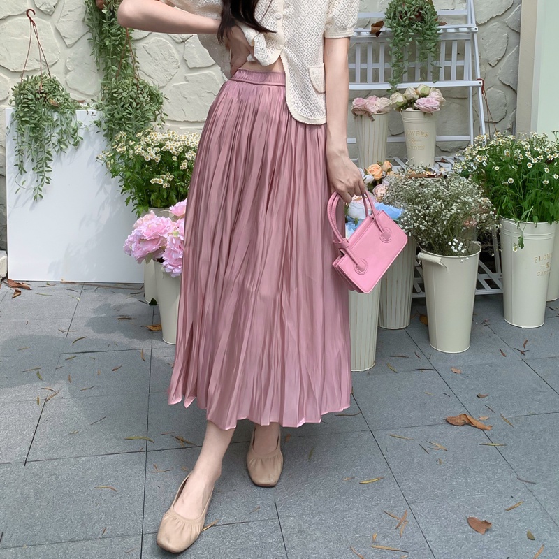 QKOOLE  Chân Váy Lưng Cao Xếp Ly Thời Trang Hàn Quốc Cho Nữ