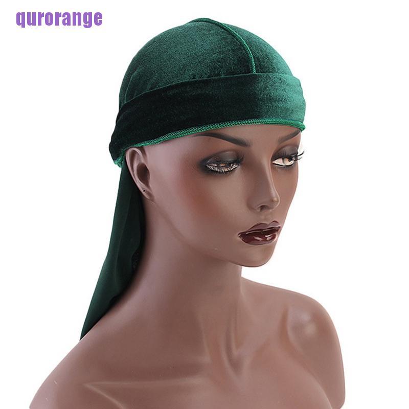 qurorange Men Women Velvet Durag Turban Cap Chemo Bandana Hats Pirate Headscarf UJS