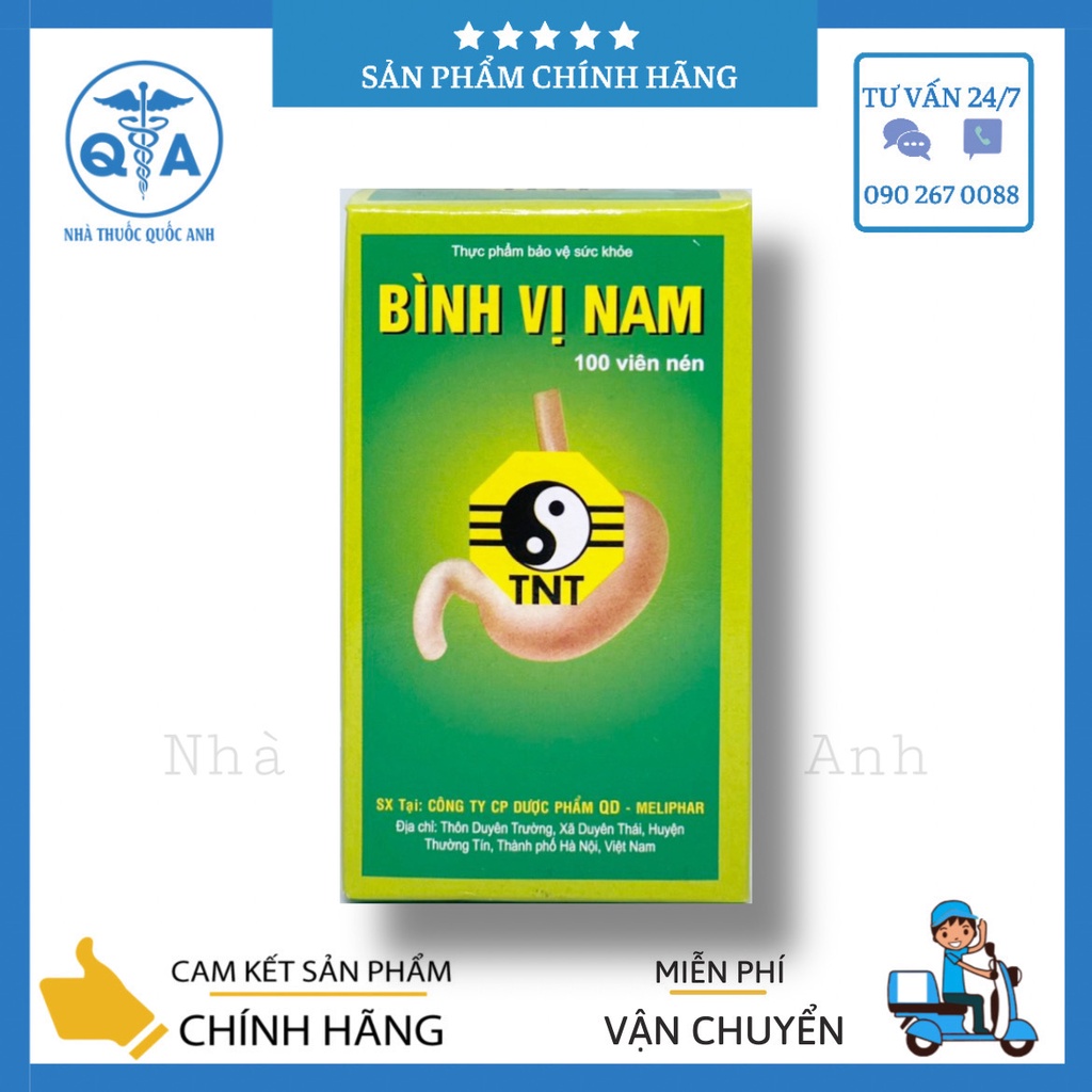 BÌNH VỊ NAM Hộp 100 viên nén - Hỗ trợ giảm acid dịch vị, giảm viem loét dạ dày tá tràng