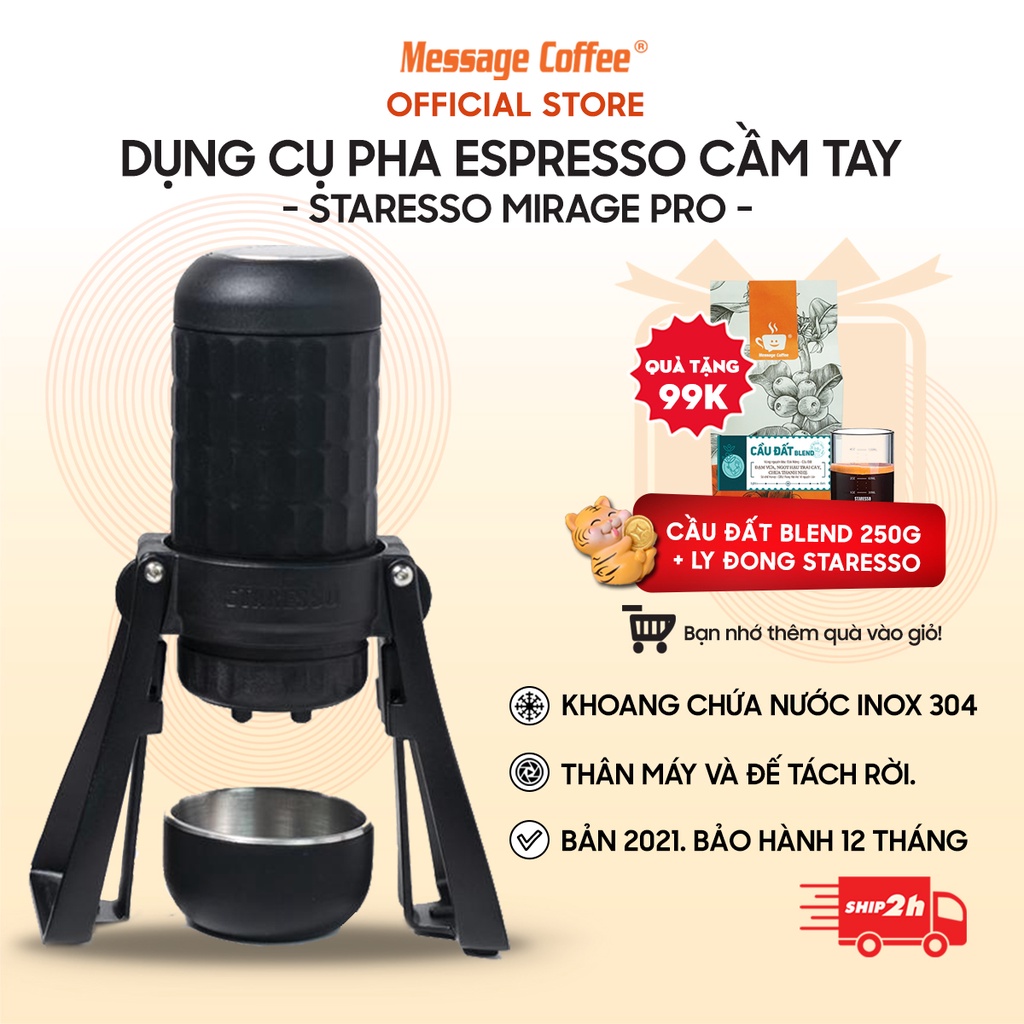 Máy pha cà phê STARESSO Mirage cầm tay chính hãng bản 2021 pha Espresso BH 12 tháng được phân phối bởi Message Coffee