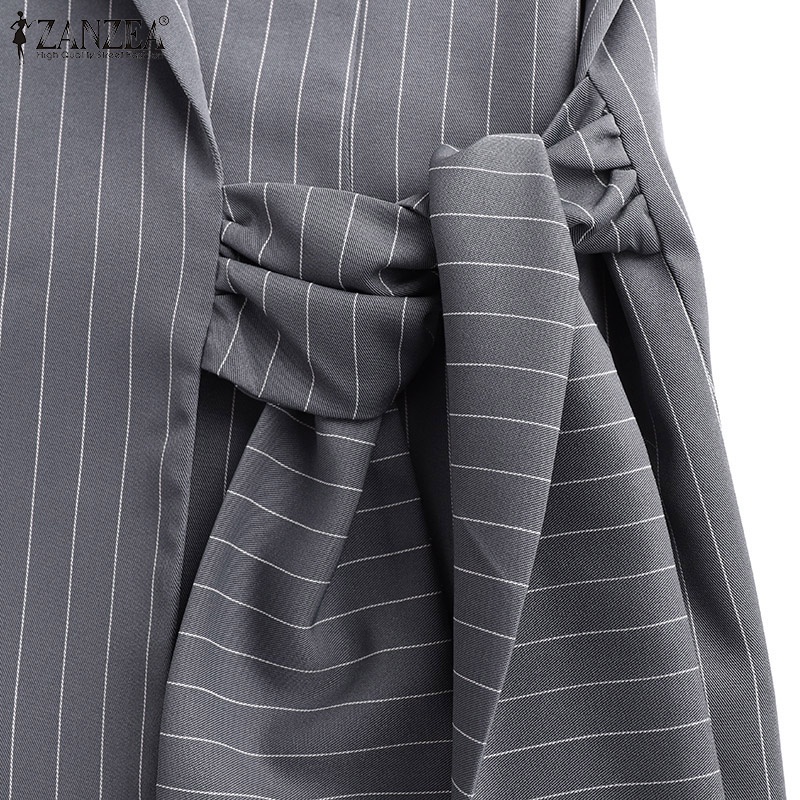 Áo blazer ZANZEA tay dài có dây rút họa tiết kẻ sọc hợp thời trang cho nữ | BigBuy360 - bigbuy360.vn