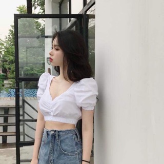 Áo croptop vai bồng chun eo _NT