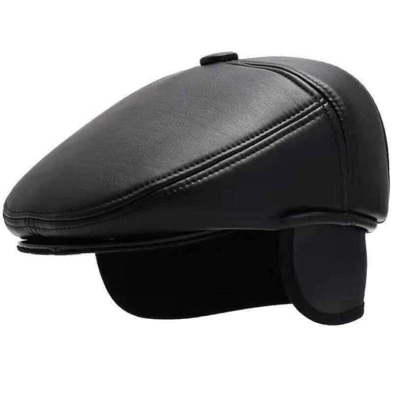 Mũ Da Ông Già Siêu Ấm Mũ Beret Da PU Có che tai