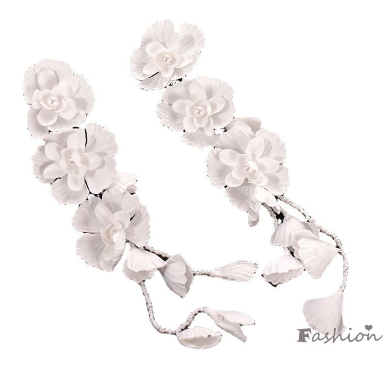 Băng Đô Cài Tóc Đính Đá Họa Tiết Hoa Phối Tua Rua Thời Trang Cho Nữ