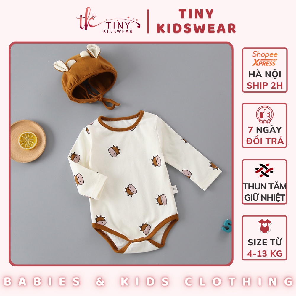 Body chip dài tay, bodysuit thu đông họa tiết đầu trâu (TẶNG KÈM MŨ) cho bé từ 4-13kg [BD20]