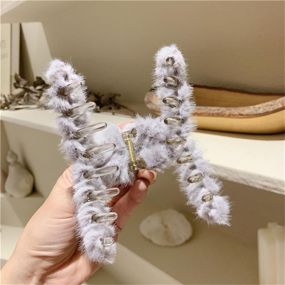WONDER Kẹp Tóc Càng Cua Đính Lông Giả Sang Trọng Cho Nữ