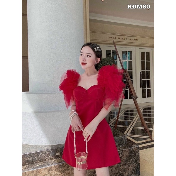 Đầm body nữ tay lưới phồng dự tiệc thiết kế độc lạ gợi cảm