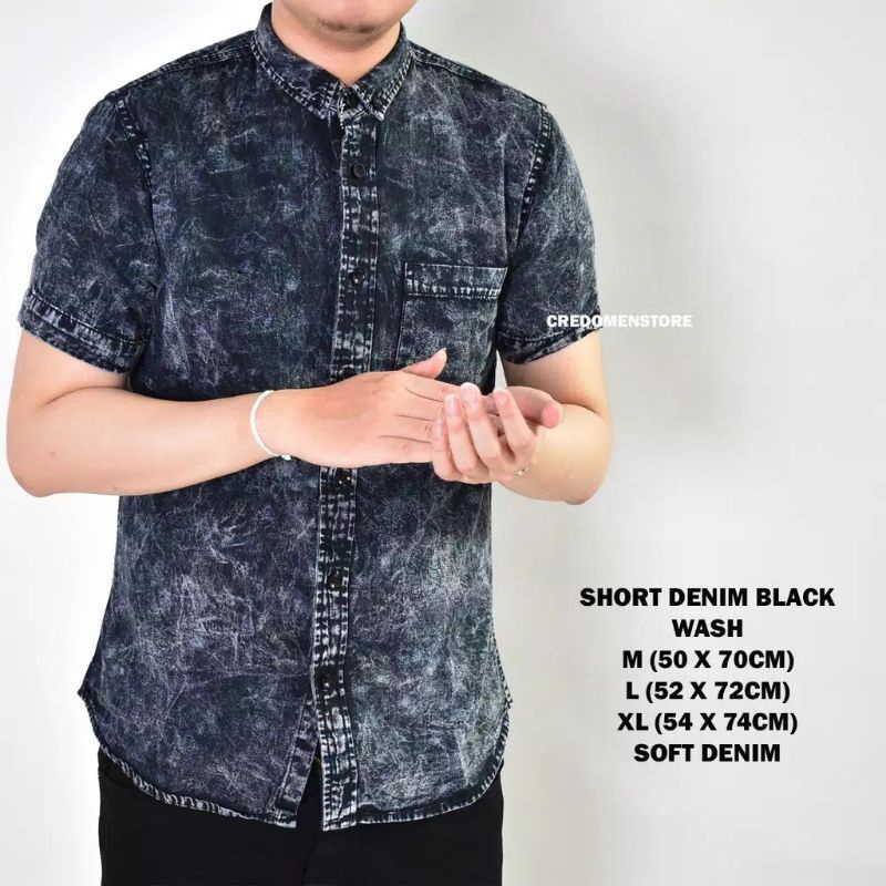 Kemeja Quần Jean Nam Nghệ Thuật Màu DENIM Tay Ngắn