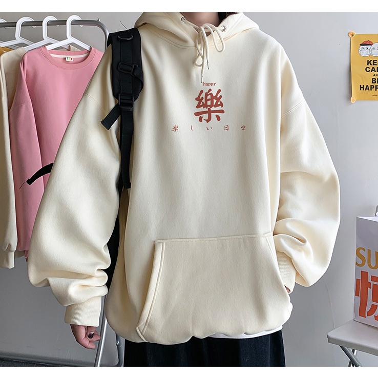 Áo khoác hoodie có mũ trùm đầu in chữ Trung Quốc dáng rộng thời trang cá tính M-3XL