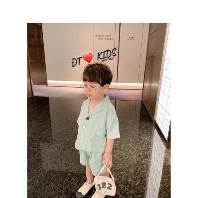 Set bộ bé trai cổ tàu mùa hè