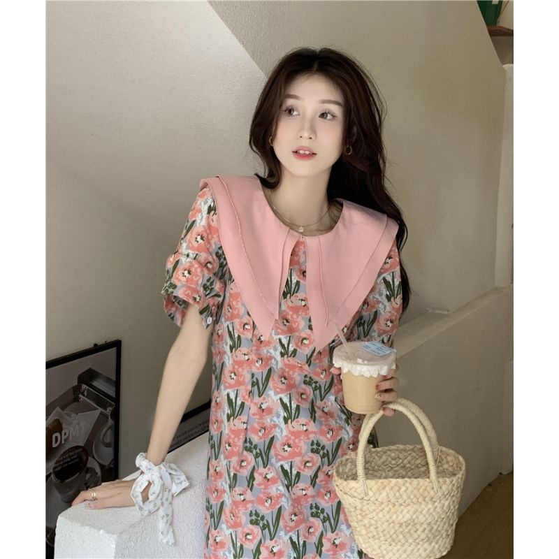 Đầm Hoa Cổ Thủy Thủ Hai Lớp Thời Trang Mùa Hè Xinh Xắn Cho Nữ