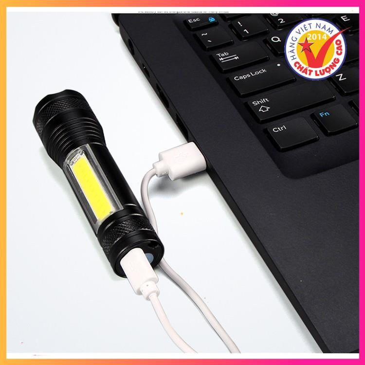 Đèn pin mini siêu sáng , chống nước khi đi mưa, 4 chế độ sáng, sử dụng sạc