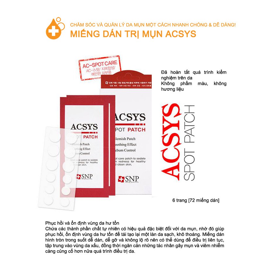 Hộp Miếng Dán Đầu Mụn 72 Miếng SNP Acsys Spot Patch | BigBuy360 - bigbuy360.vn
