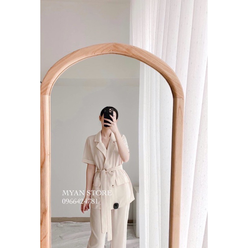 Set Áo Vest Và Quần Baggy Lửng Màu Be Sữa Cao Cấp, Thanh Lịch Phù Hợp Đi Làm, Đi Chơi Kèm Ảnh Thật