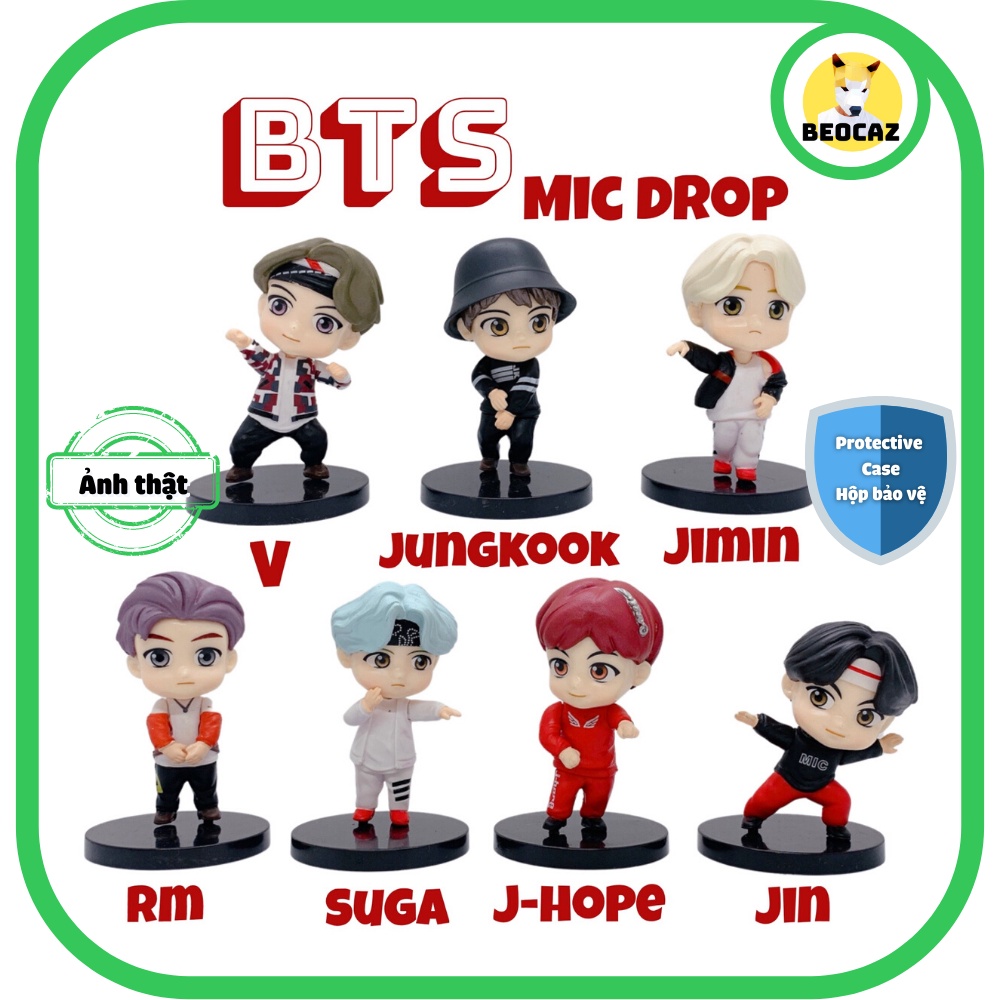 [Tặng Hộp Bảo Vệ] Set Mô hình chibi Jungkook Jimin V Jin JHope RM Suga BTS Bangtan Boys Tinytan quà tặng dễ thương