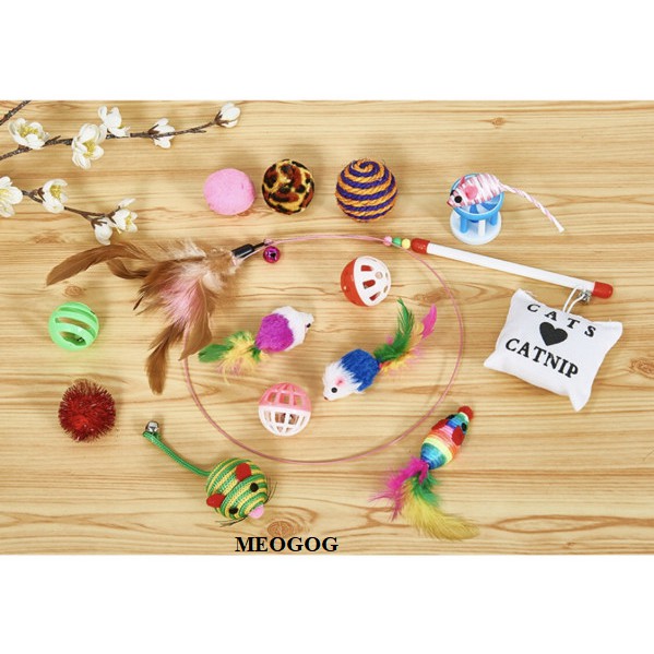 Combo đồ chơi giảm stress cho mèo cat toy đồ chơi cho chó mèo bóng cần câu MEOGOG