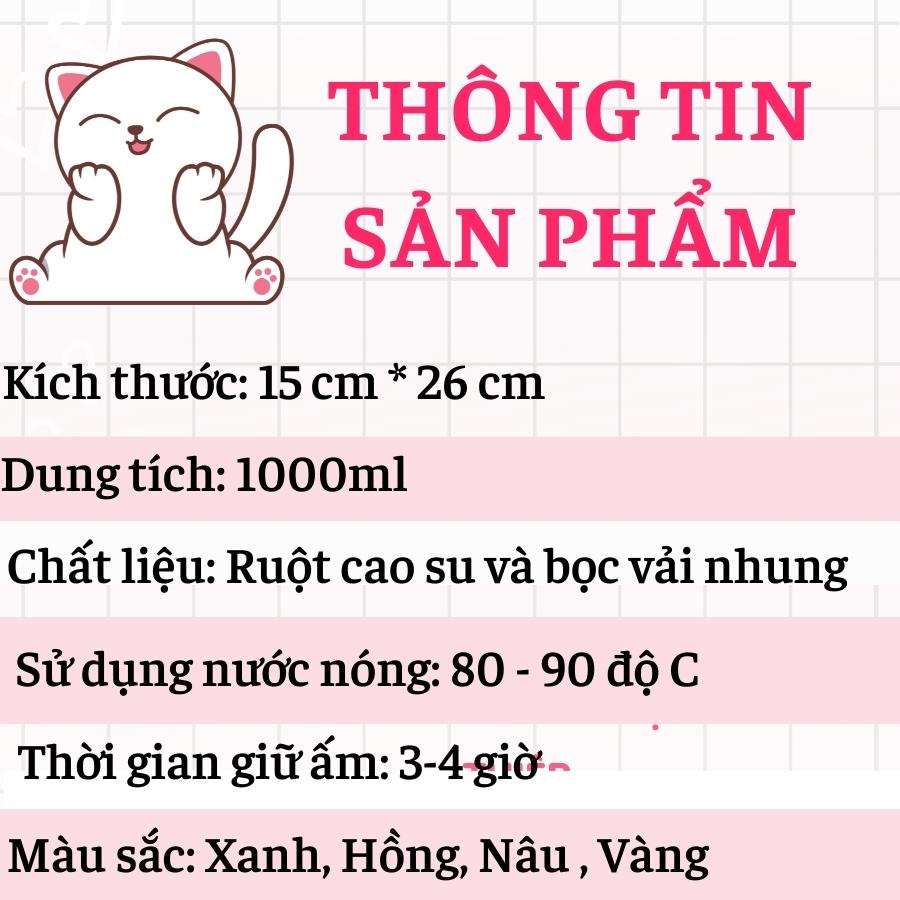 Túi chườm đau bụng kinh PUHA 1000ml, túi chườm ấm nóng sưởi ấm bụng kinh giảm đau hiệu quả cho nữ