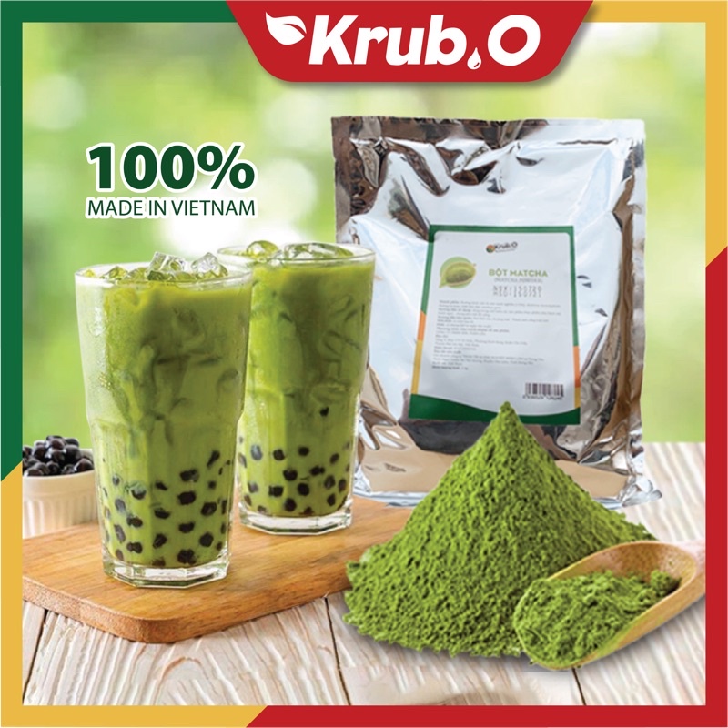 Bột matcha bột trà xanh Krub.O thơm đậm vị pha trà sữa topping dẻo dai sản xuất dây chuyền chất lượng cao túi 1kg