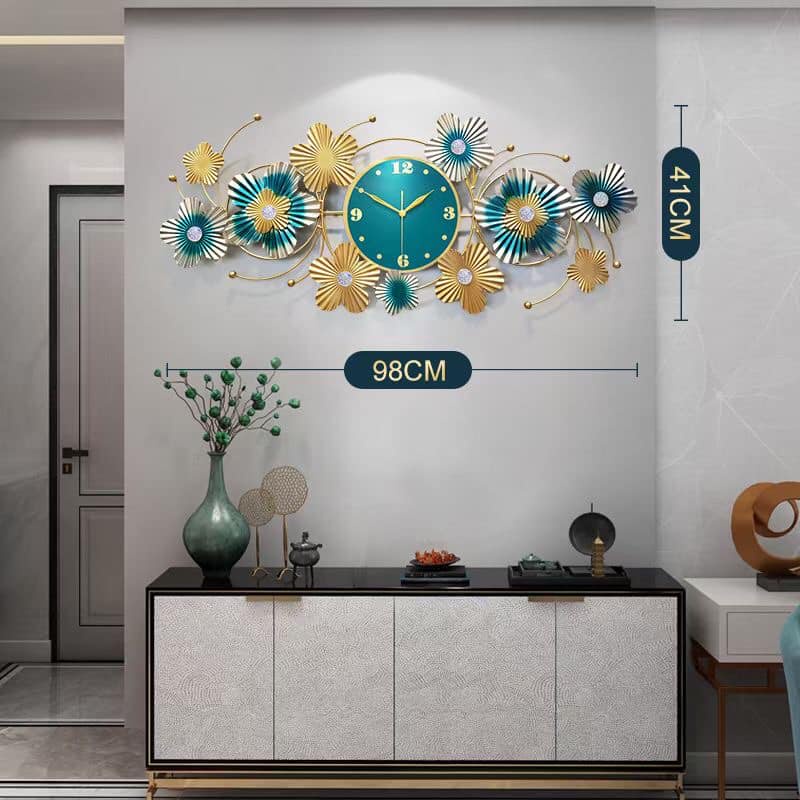 Đồng Hồ Treo Tường Trang Trí mã  2096-Kt 100x45cm-đồng hồ tranh kim loại,decor tường đẹp,giá rẻ-quà tặng ý ngĩa-bh 5 năm