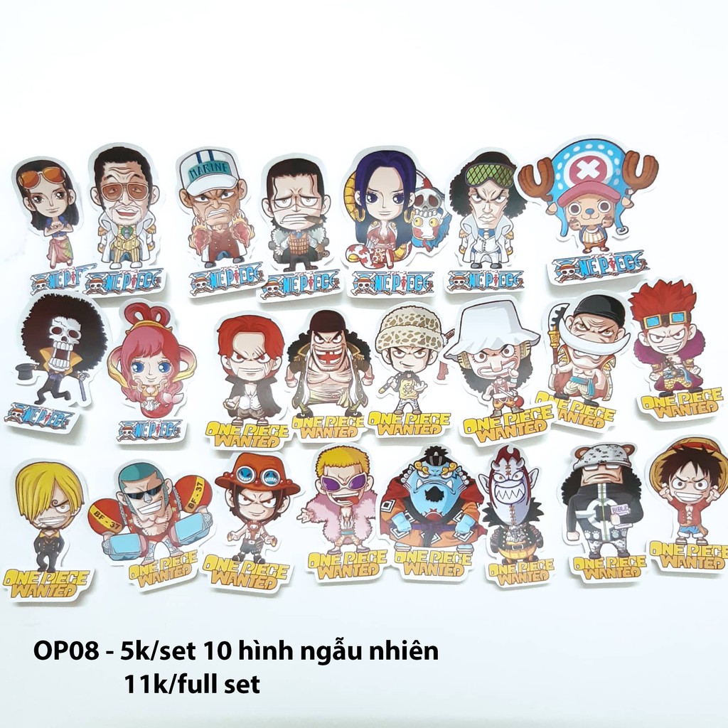 Sticker nhám onepiece  dán trang trí planer, scrapbook,.... size nhỏ 3-5cm