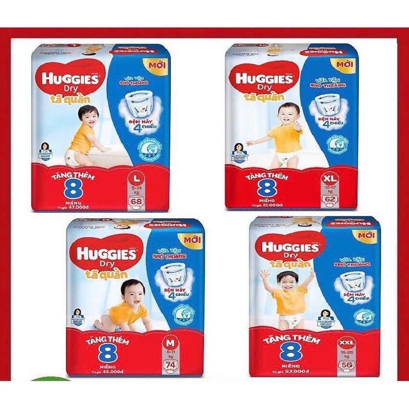 tã quần Huggies M74/ L 68 +8/ XL 62 + 8