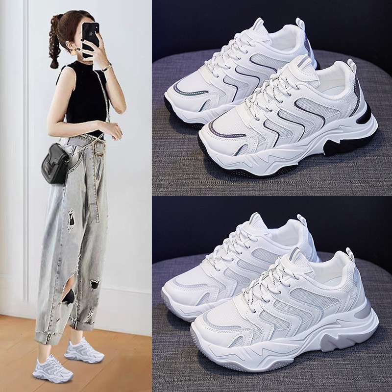 Giày sneaker nữ HHH đế cao màu kem, giày đơn màu dễ phối đồ cho bạn nữ