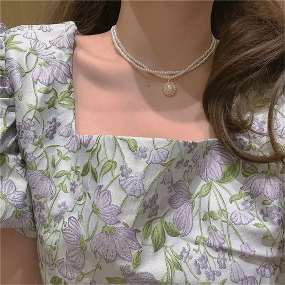 Dây Chuyền Choker Hợp Kim Hai Lớp Kiểu Dáng Thanh Lịch Ngọc Trai Cho Nữ